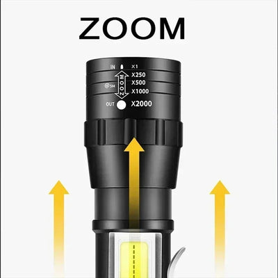 Portable Rechargeable LED Flashlight with Pen Clip Zoomable Waterproof Torch with Side Light Outdoor Camping Emergency Lantern - Smarsty