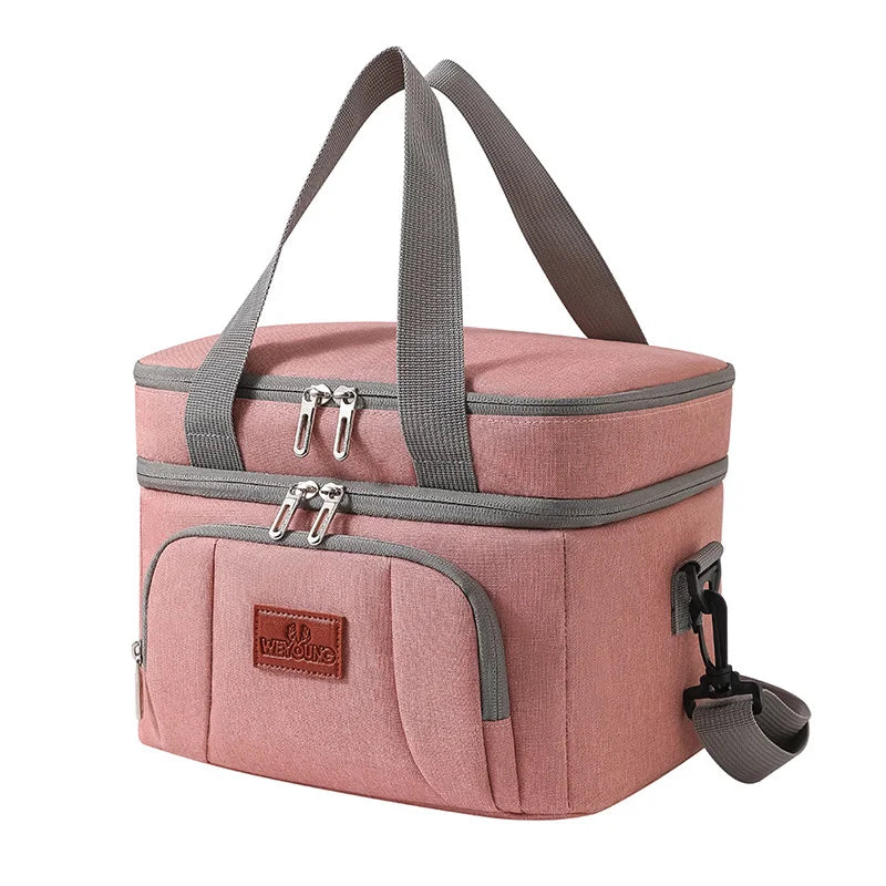 Double Layer Insulated Lunch Cooler Tote Shoulder Strap - Smarsty