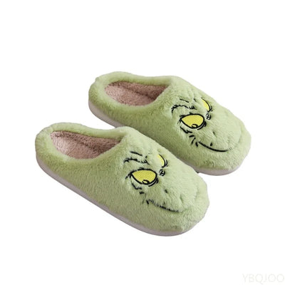 Autumn Winter Fashion New Plus Size Women's Home Slippers Indoor Lazy Green Fur Monster Plush Flat Bottom Comfortable Cotton Mop - Smarsty