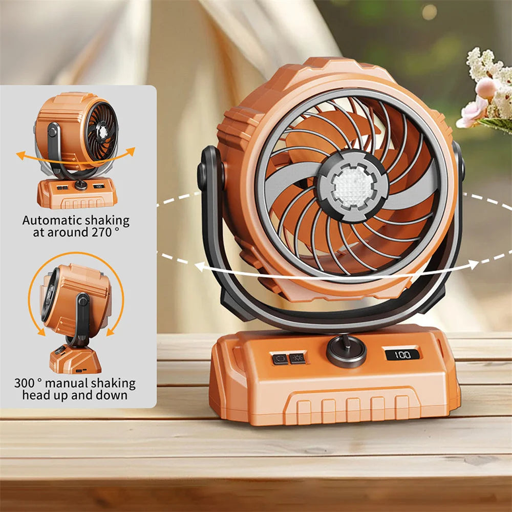 Camping Fan 20000mAh Rechargeable Portable Camping Circulator Fan Wireless Tent Ceiling Fan with LED Light and Hook
