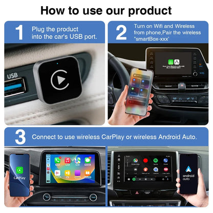 2 IN 1 Wireless Carplay Android Auto Adapter Wired to Wireless carplay Adapter for iPhone Wireless Control Plug & Play Carplay - Smarsty