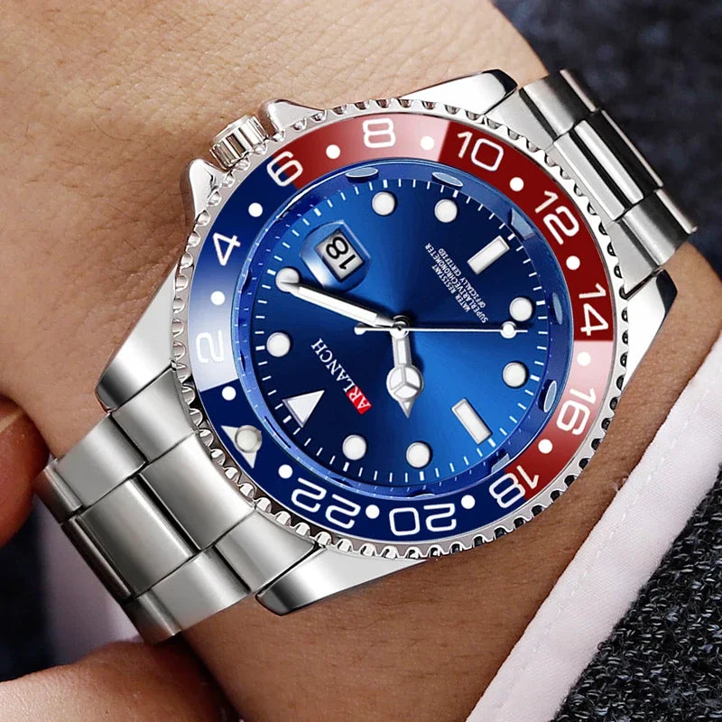 Classic Stainless Steel Quartz Watch with Magnifying Glass - Smarsty