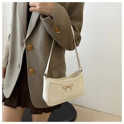 Metal Bow Shoulder Bag For Women With Classic Baguette - Smarsty