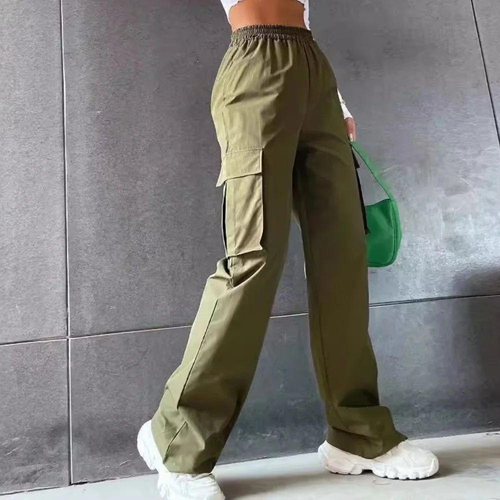 Fashion Women Baggy Joggers Pants Casual Communte Female Chic Straight Cargo Pant Elastic High Waist Elegant Oversized Trousers - Smarsty