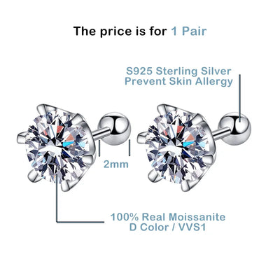 Moissanite Stud Earrings D Color 925 Sterling Silver - Smarsty