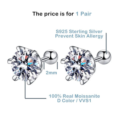 Moissanite Stud Earrings D Color 925 Sterling Silver - Smarsty