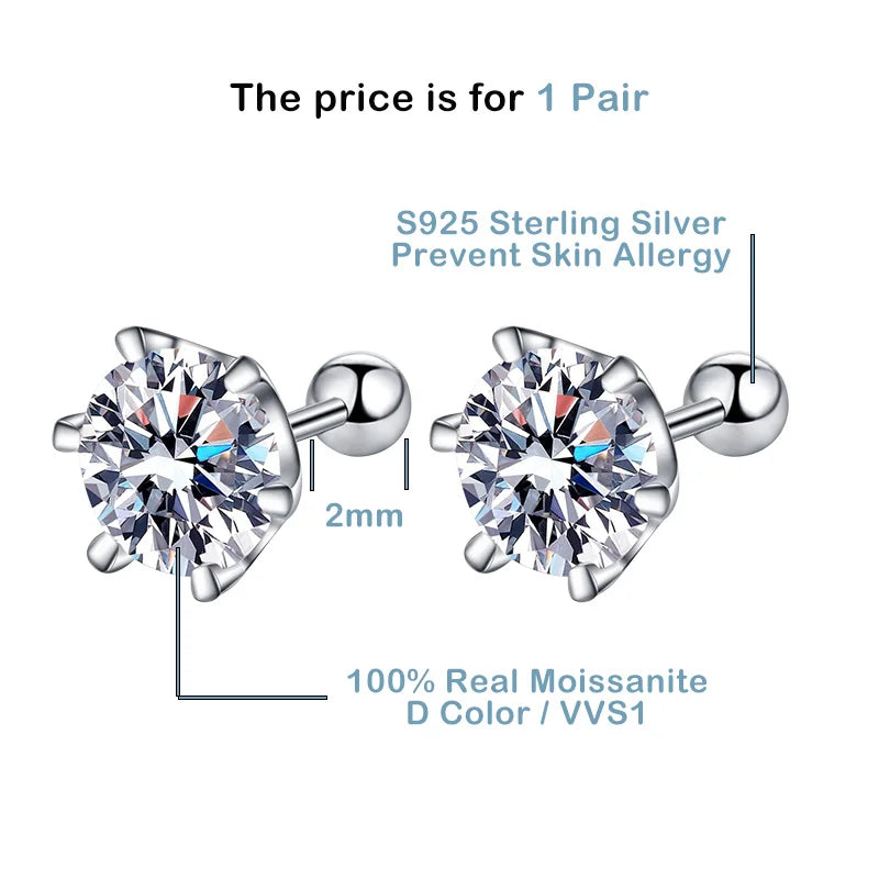 Moissanite Stud Earrings D Color 925 Sterling Silver - Smarsty
