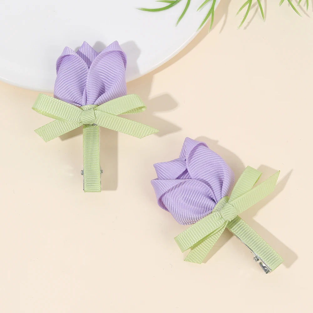 Pink Tulip Floral Hair Clips for Girls - Smarsty