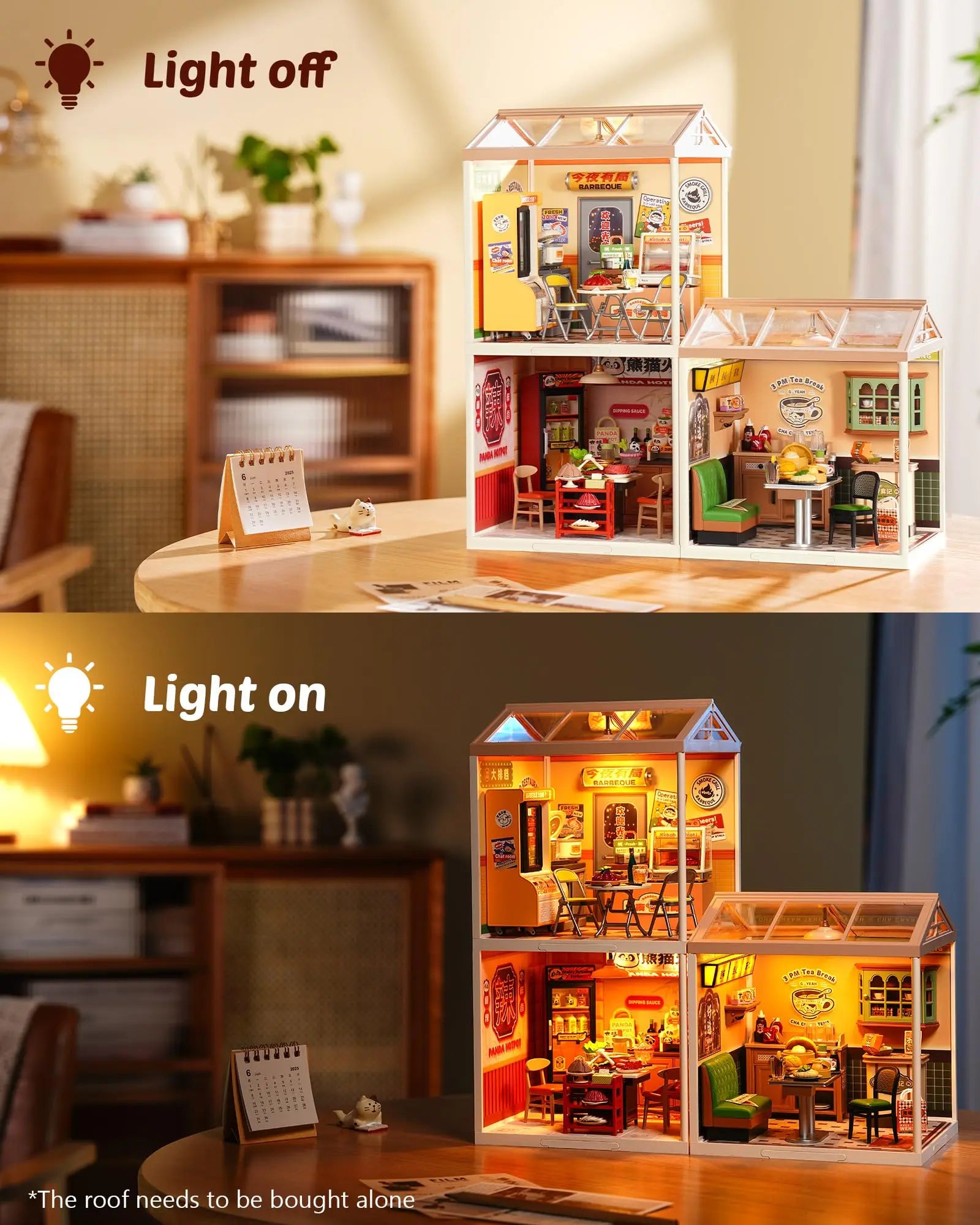 Rolife Panda Hot Pot DIY Modern Miniature Assembly Model Kit Tiny Accessories Themed Diorama For Stress Relief Kids Adults