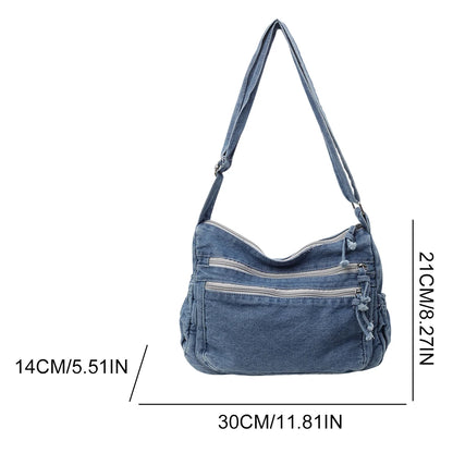 Vintage Denim Shoulder Bag Large Capacity Satchel For Women - Smarsty