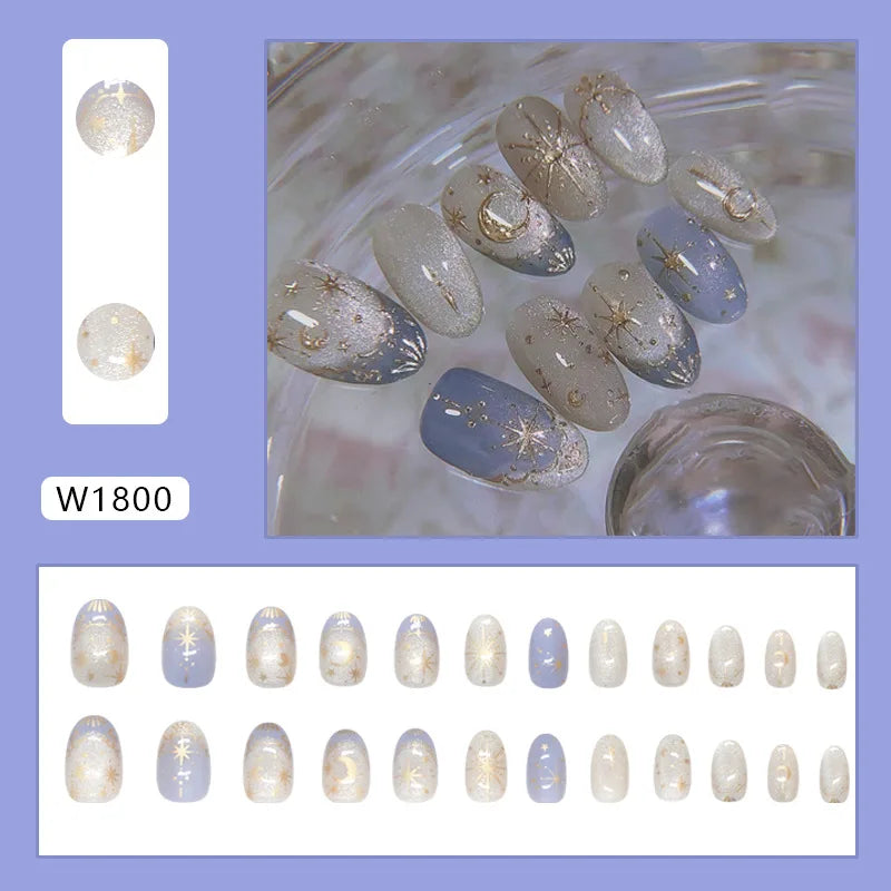 Romantic 24pcs Blue French Style Press On Nails - Smarsty