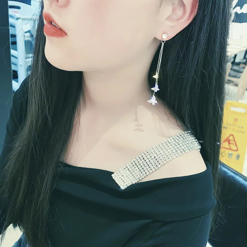 Long Crystal Tassel Butterfly Dangle Earrings for Women - Smarsty