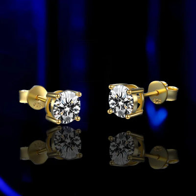 Certified Moissanite Stud Earrings 18K Plated Silver - Smarsty