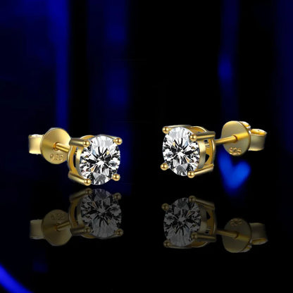 Certified Moissanite Stud Earrings 18K Plated Silver - Smarsty