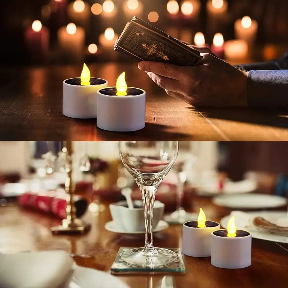 Solar Tea Light LED Candles Waterproof Rechargeable For Outdoor Decor - Smarsty