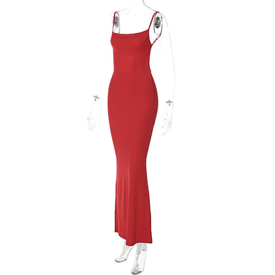 Hugcitar 2025 Spring Solid Sleeveless Backless Elegant Sexy Bodycon Y2K Maxi Prom Dress Women Clothes Birthday Party Casual Y2K - Smarsty
