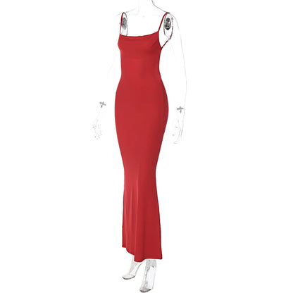Hugcitar 2025 Spring Solid Sleeveless Backless Elegant Sexy Bodycon Y2K Maxi Prom Dress Women Clothes Birthday Party Casual Y2K