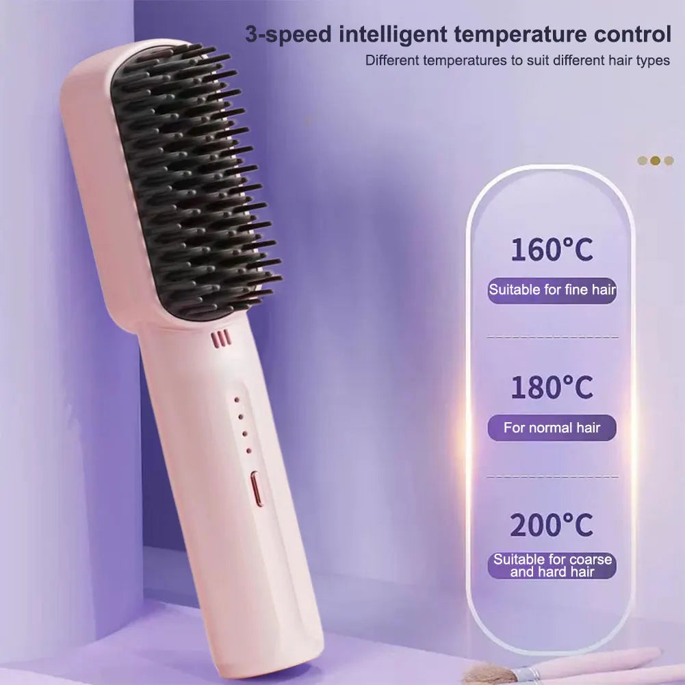 Cordless Hair Straightener Brush with Anti-Scald Feature - Smarsty