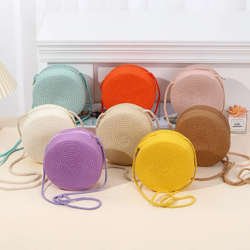 Round Straw Bag For Women Woven Handmade Shoulder Bag - Smarsty