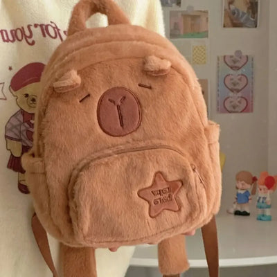 Kawaii Capybara Plush Backpack for Women Versatile Cartoon Funny Capibala Crossbody Bag aLrge Capacity Tote Bag - Smarsty