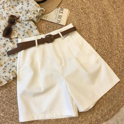 [Delivery belt] Summer new wide leg shorts Thin cotton A-frame shorts Office ladies classic loose casual zipper shorts for women - Smarsty