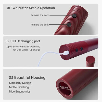 Electric Wine Bottle Opener Automatic Red Wine Corkscrew Rechargeable Wine Opener One-click Button Wine Tools Kitchen Products - Smarsty
