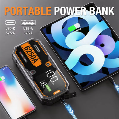 Car 6250A 30000mAh Portable 12V  Jump Starter Power Bank 12V Auto Battery Charger Booster Starting Device - Smarsty