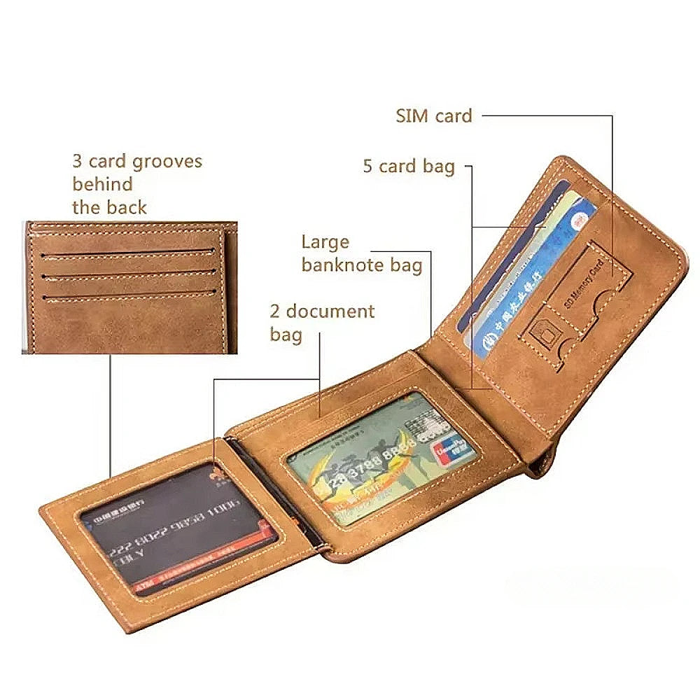 Men's Wallet Leather Billfold Slim Hipster Cowhide Credit Card/ID Holders Inserts Coin Purses Luxury Business Foldable Wallet - Smarsty