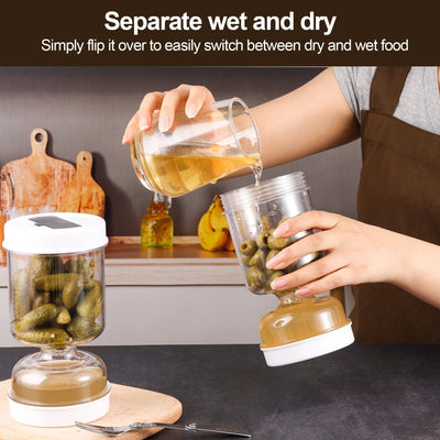 Pickles Jar With Forks Dry and Wet Dispenser Pickle and Olives Hourglass Jar Cucumber Container for Kitchen Juice Separator Tool by Smarsty