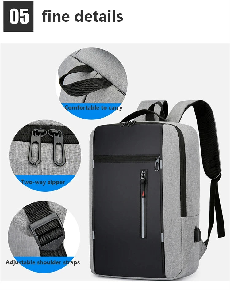 Men's Waterproof Oxford Laptop Backpack 15.6 Inch with USB Charging Port High Capacity Business Travel School Bag - Smarsty