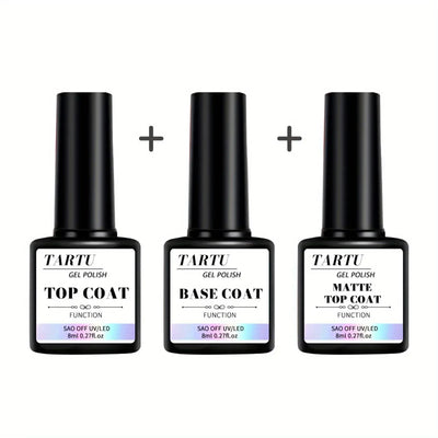 1pc/2pcs/3pcs/4pcs 8Ml Functional Gel Nail Art Set with Base Coat and Diamond Top Coat, Matte Top, Soak Off Gel Nail Polish