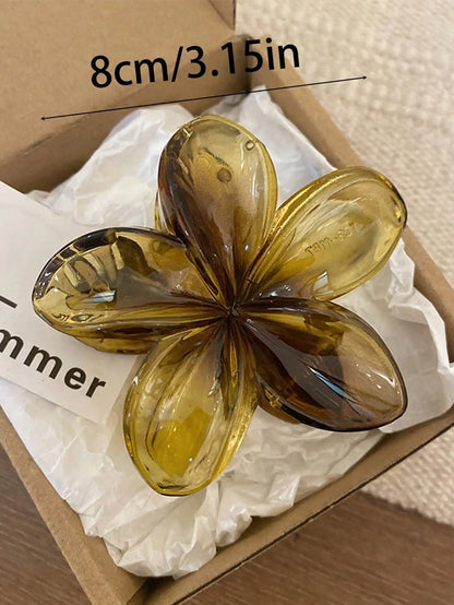 Large Flower Hair Clip Lightweight Mermaid Style Brown Beige - Smarsty
