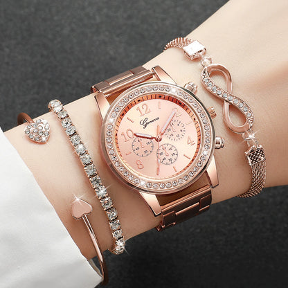 Luxury Rhinestone Women Watches Set with Steel Band - Smarsty