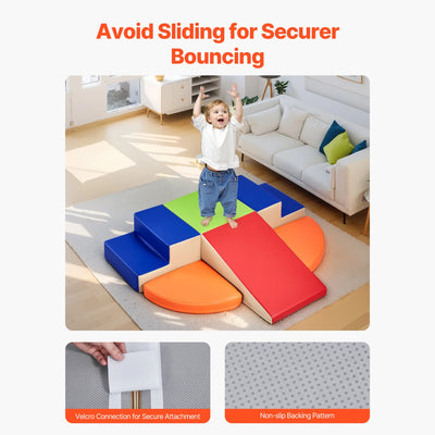 SucceBuy 6Pcs Kids Foam Climbing Toys Activity Playset PU Leather Indoor Crawl Climbing Blocks for Children Crawling & Sliding