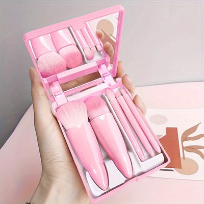 5Pcs Portable Makeup Brush Set With Mirror - Smarsty
