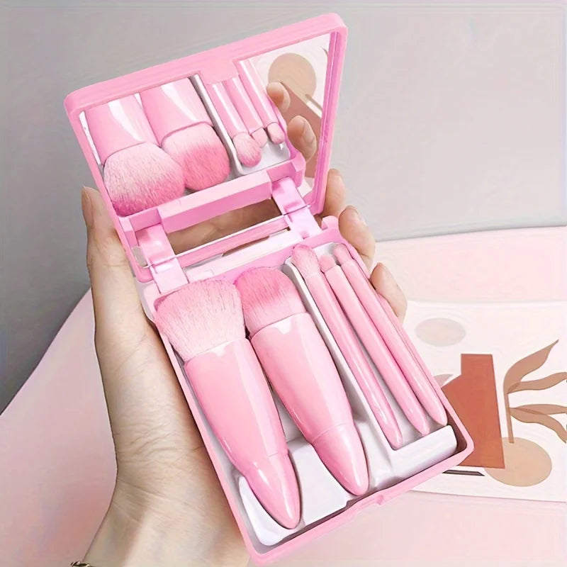 5Pcs Portable Makeup Brush Set With Mirror - Smarsty