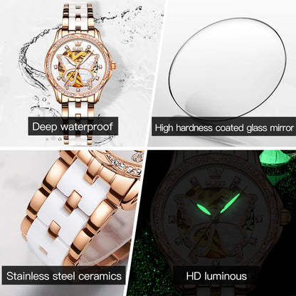 OLEVS Women's Luxury Waterproof Mechanical Watch with Butterfly Dial - Smarsty