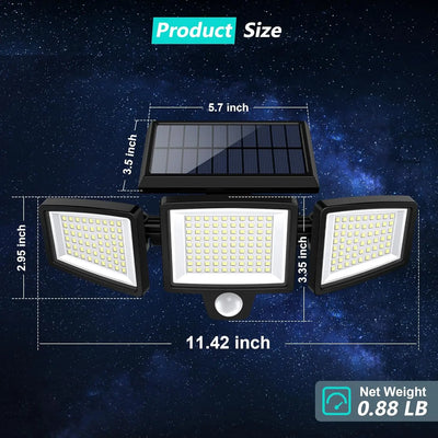 Outdoor Waterproof Solar Light with Motion Sensor 3-Head 200+ LEDs Security Light for Porches Garages Yard Entrances - Smarsty