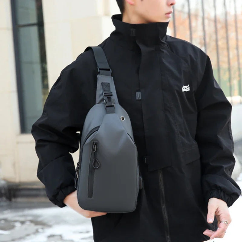 Mens Nylon Chest Bag With USB Charging Compact Crossbody - Smarsty