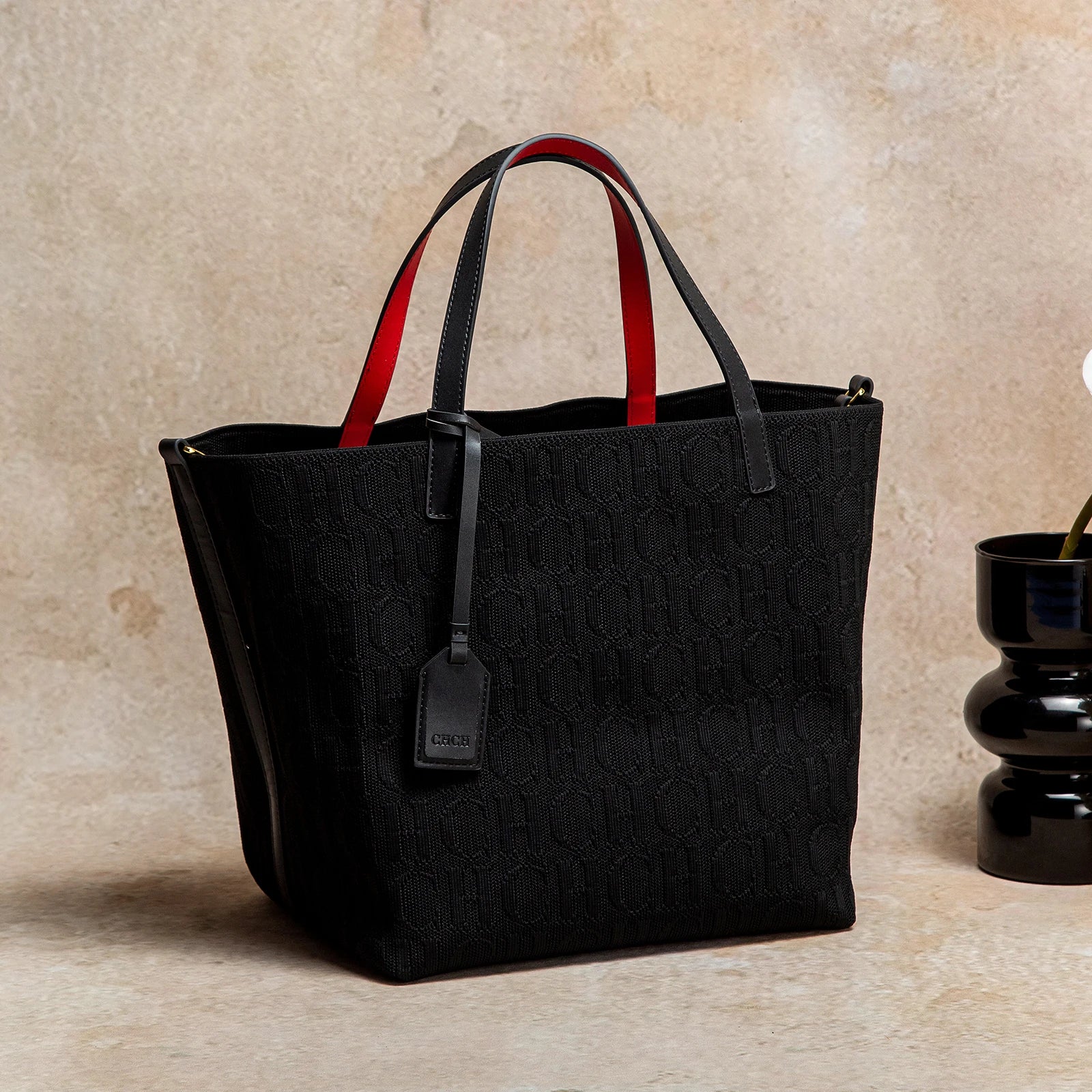 CHCH Tote Bag Large Capacity Black Knitted Shopping Bag - Smarsty