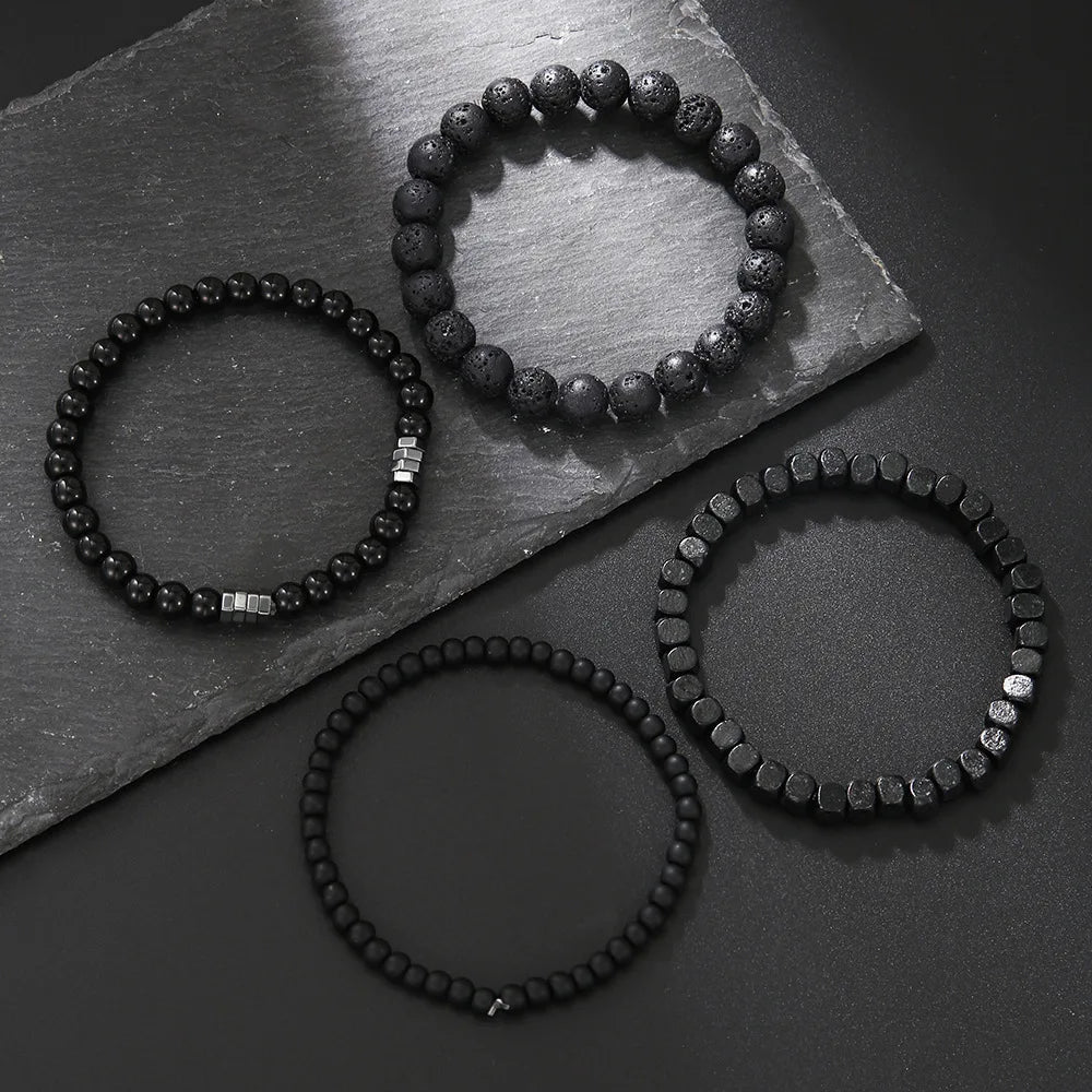 Men's Multi Layer Volcanic Stone Bead Bracelet Set - Smarsty