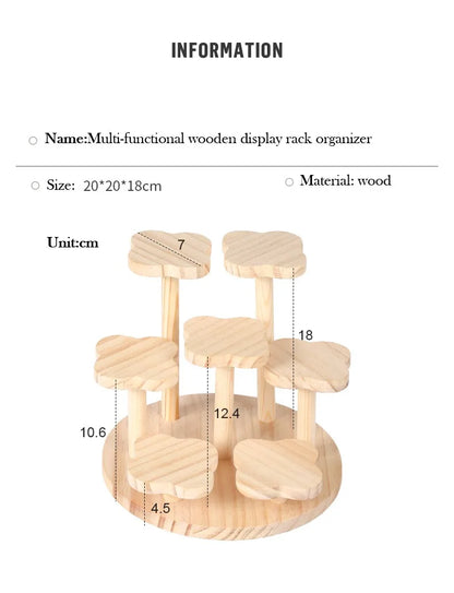 Wooden Display Riser Stand Organizer Shelf Stand for Toys and Dolls Figure Display Cabinet Cute Dolls Storage Rack Decoration by Smarsty