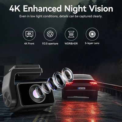 REDTIGER  A4 4k Dash Cam Front and Rear Drive Recorder GPS& 5G WiFi Touch Screen Night Vision 24H Parking Mode Voice Control - Smarsty