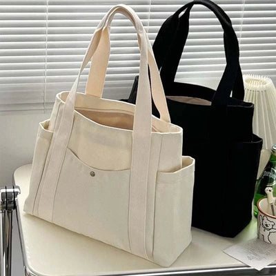 Large Capacity Canvas Tote Shoulder Bag For Work College - Smarsty