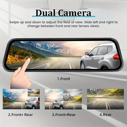 9.66"IPS Touch Screen Mirror Dash Cam Front and Rear, 4K Dual Recording, AHD Backup Camera, Night Vision, G-Sensor. Limited Time