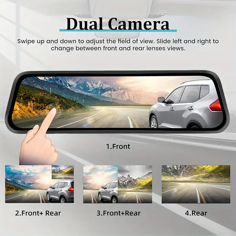 9.66"IPS Touch Screen Mirror Dash Cam Front and Rear, 4K Dual Recording, AHD Backup Camera, Night Vision, G-Sensor. Limited Time