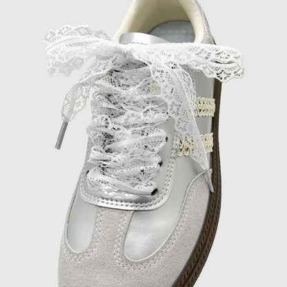 1Pair Fancy Lace Shoelaces for Women Casual Shoes Width Flat Shoelace for Sneakers Black White Shoe Laces Accessorices - Smarsty