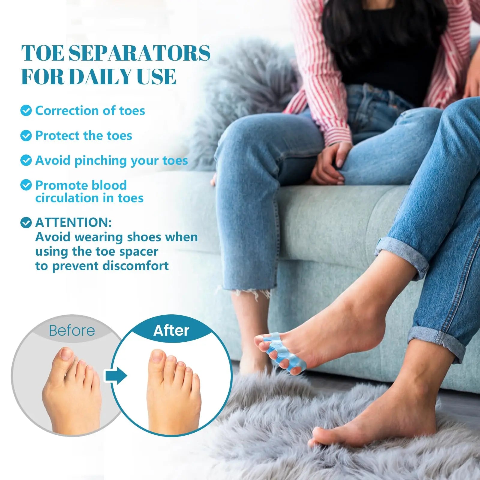 Toe Separators Doctor Recommended Correct Foot and Bunion Pain,Plantar Fasciitis Toe Straightener to Improve Functional Mobility - Smarsty