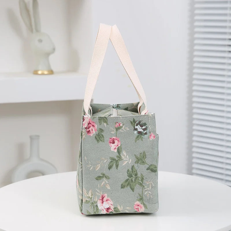 Insulated Floral Lunch Bag Large Capacity Bento Cooler - Smarsty