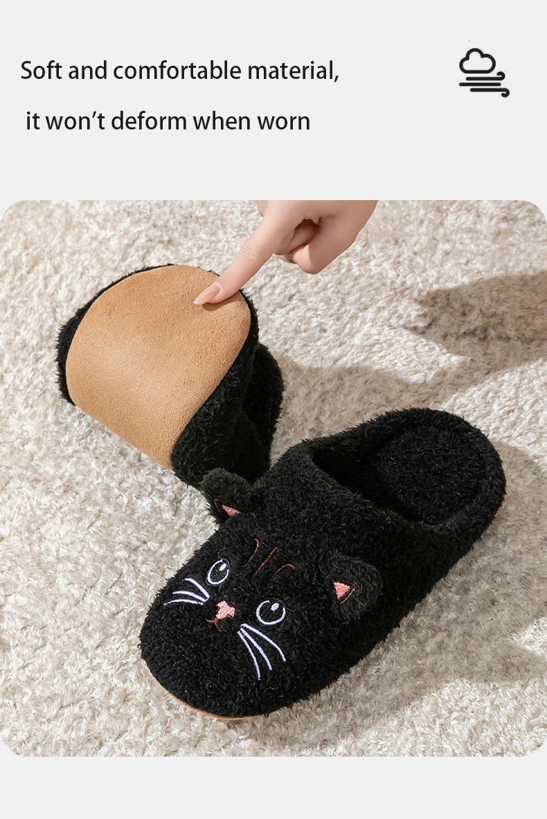 Women's Cartoon Cat Plush Slippers Cozy Winter Bedroom House Shoes with Non-Slip Soft Sole for Indoor Comfort Home Warm Shoes - Smarsty